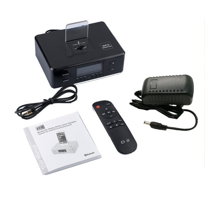 Plater Wireless D9 Digital Dual Alarm FM Clock Radio USB Port & AUX Jack (3.5mm Audio In) 43W Powerful Bluetooth... N6