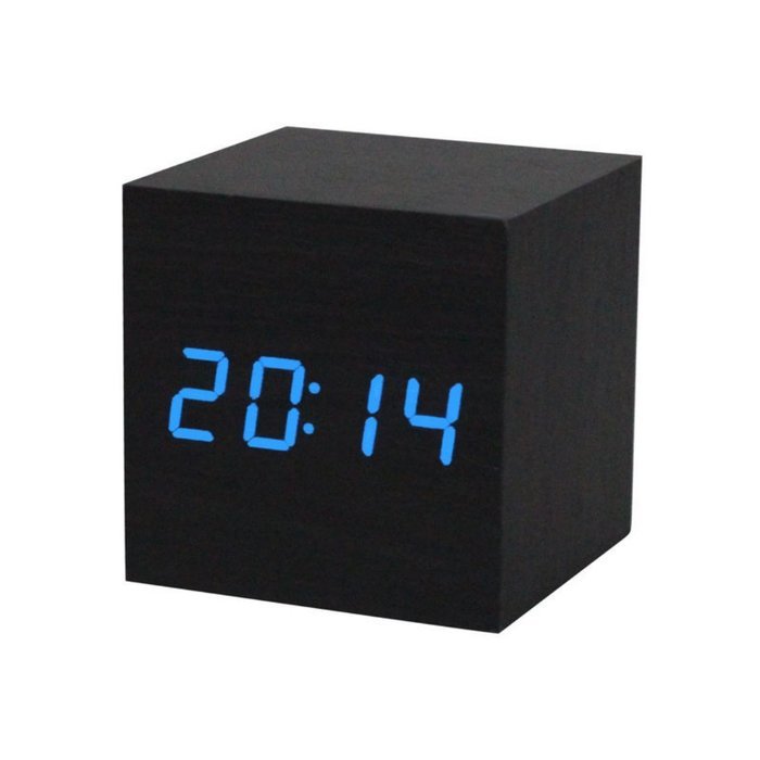Wensltd 1pc Digital LED Black Wooden Wood Desk Cube Alarm Clack N6