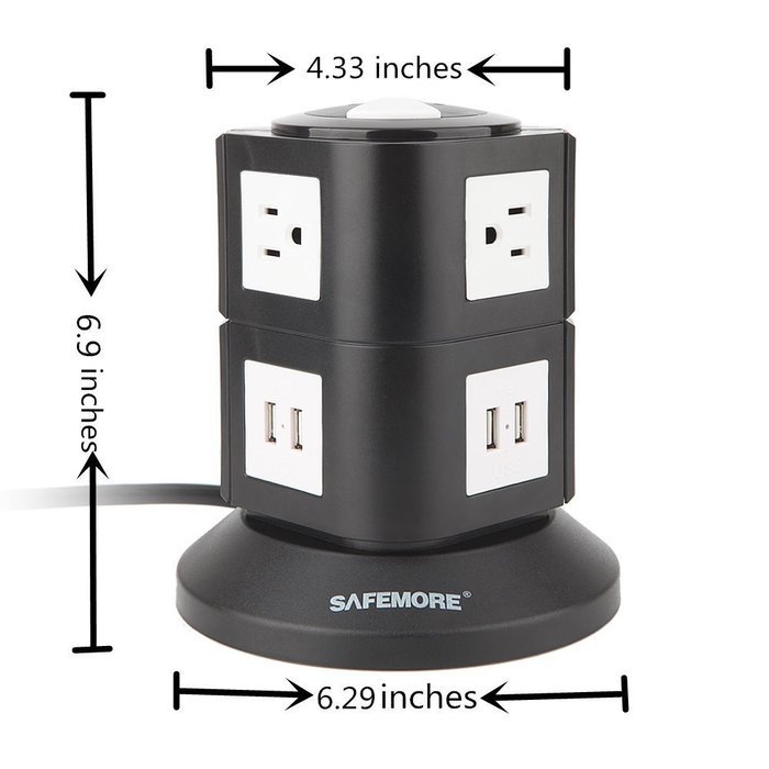 Power Strip, Safemore Smart 6-Outlet with 4-USB Surge Protection Power Socket 4000W 110-250V Worldwide Voltage... N15