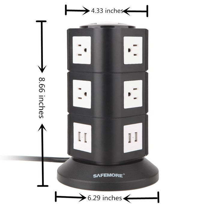 Power Strip, Safemore Smart 6-Outlet with 4-USB Surge Protection Power Socket 4000W 110-250V Worldwide Voltage... N16