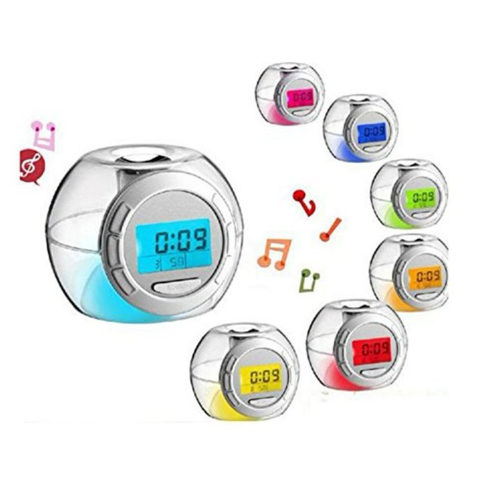Natural Sound Alarm Clock 7 Color Changing Light LED Screen 3AAA Battery Powered Small Music Alarm Clock N6