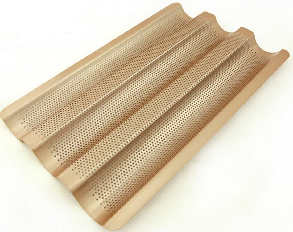 Fasmov Non-stick 3 Baguette Pan Perforated French Loaf Pan French Bread Pan,Golden