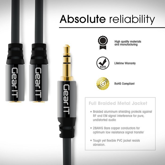 GearIT Pro Series Gold Plated 3.5mm Auxiliary Audio Stereo Y Headphone Splitter Extension Male to Female Cable... N15