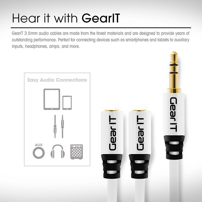 GearIT Pro Series Gold Plated 3.5mm Auxiliary Audio Stereo Y Headphone Splitter Extension Male to Female Cable... N17