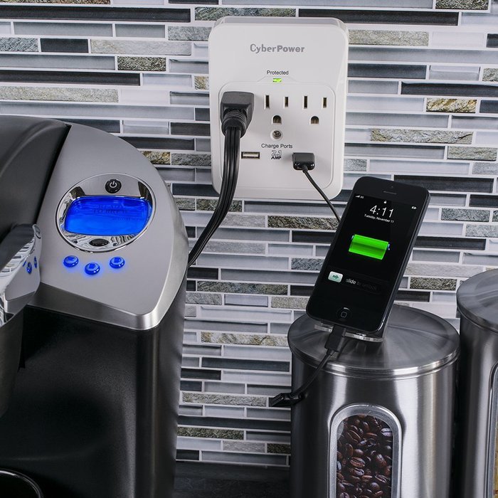 CyberPower CSP300WUR1 Surge Protector 3-AC Outlet with 2 USB (2.1A) Charging Ports N4