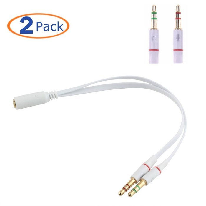 Conwork 2-Pack Gold Plated 3.5mm Stereo Female to 2-male Y-splitter Audio Flat Cable -Black N3