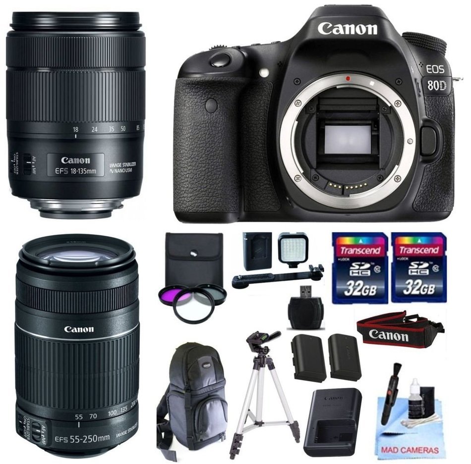 Canon EOS 80D + Canon 18-135mm IS USM (New Model) Lens + Canon 55-250mm IS STM + 2 32GB Transcend SD Memory Cards... N2