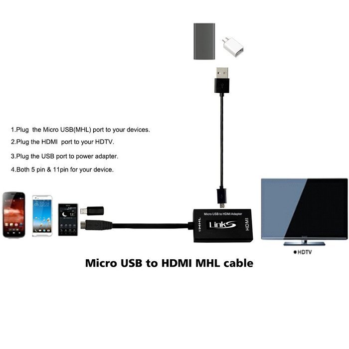 LinkS Micro USB to HDMI MHL cable +Micro 5pin to 11pin adapter + 3 Feet Charging Cable in Black Kit&mdash;(Compatible... N2