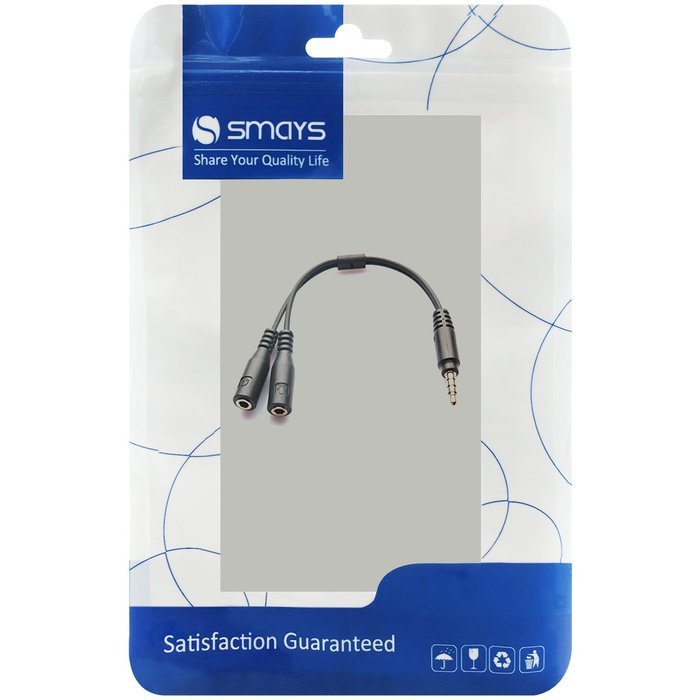 Smays 4-Conductor 3.5mm to Mic and Earphone Jack Audio Adapter Cable (7.8-Inches = 20 Centimeters, Black)