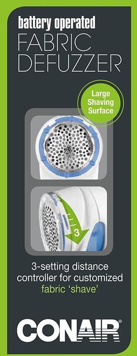 Conair Battery Operated Fabric Defuzzer - Shaver, White N6