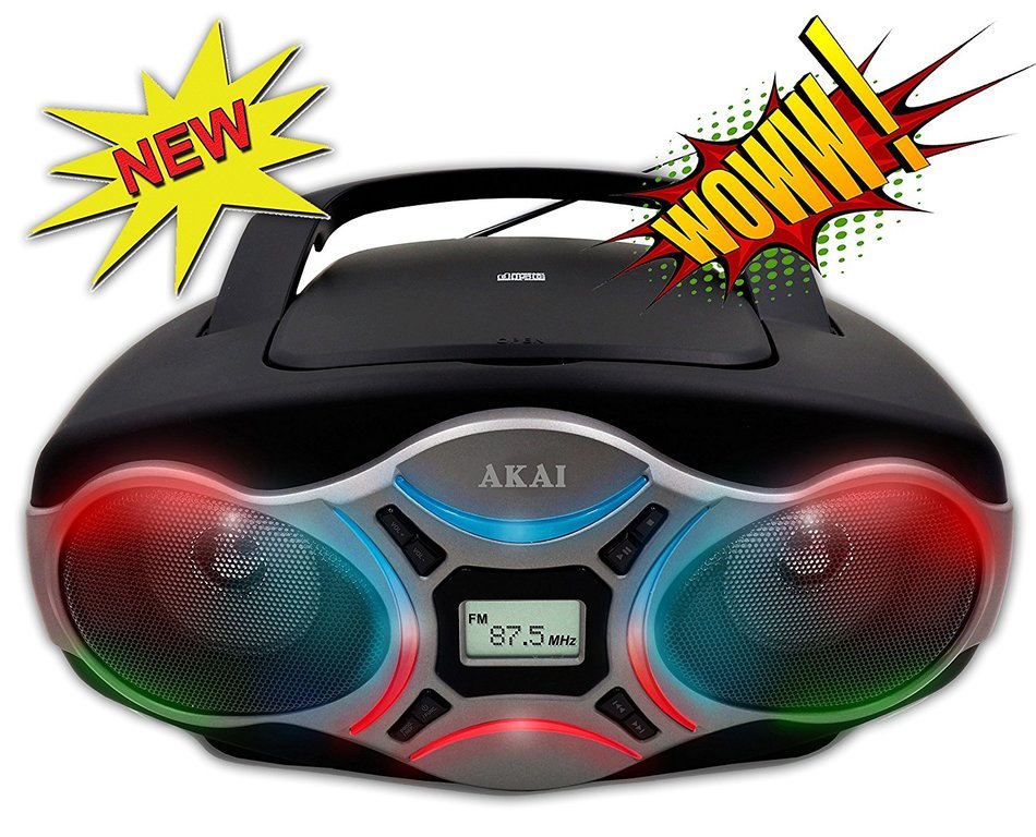 Akai CE2016-L Portable CD Boombox Show Sport Stereo CD Player with AM/FM Radio and Aux Line-in Disco LED Light... N4