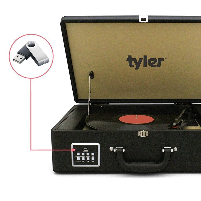 Tyler Bluetooth Briefcase Vinyl Record Player Classic Turntable Stereo System with Built-in Speakers, MP3 Player... N5