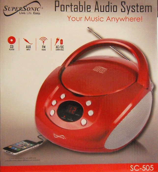 Supersonic SC505RD CD/MP3 Boombox with AM/FM Radio