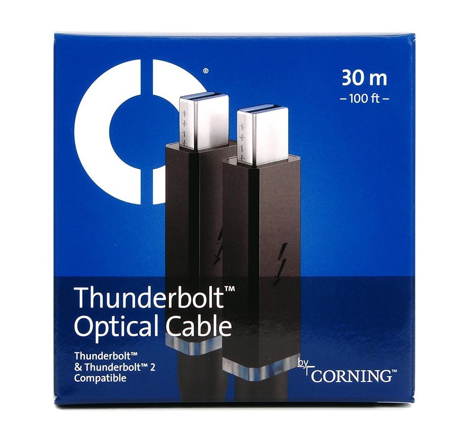 Optical Cables by CorningTM AOC-MMS4CTP030M20 ThunderboltTM Optical Cables, 30 m (100'), Black N5