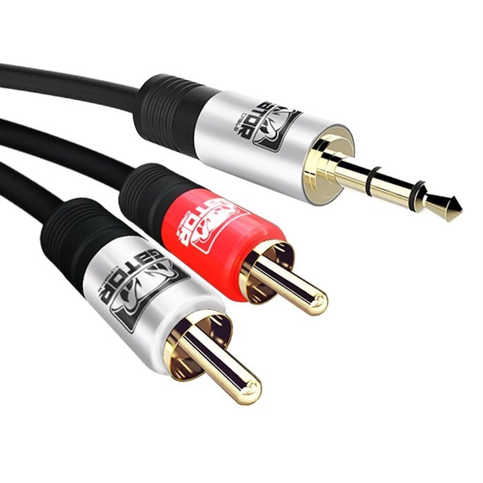 Gator Cable 10 feet red and silver auxiliary 3.5mm audio plug male to 2 RCA plug male stereo digital and analog...