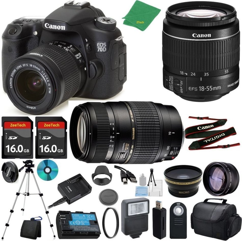 Canon EOS 70D Camera with 18-55mm IS STM + Tamron 70-300mm AF + 2pcs 16GB Memory + Case + Reader + Tripod + ZeeTech...