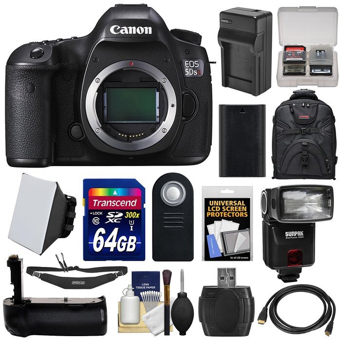 Canon EOS 5DS R Digital SLR Camera Body with 64GB Card + Battery & Charger + Backpack + Grip + Flash + Kit N3