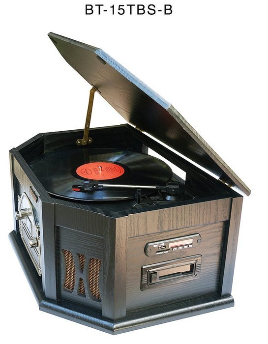 7-in-1 Boytone BT-15TBSB Classic Turntable Stereo System, Vinyl Record Player, AM/FM, CD, Cassette, USB, SD slot... N4