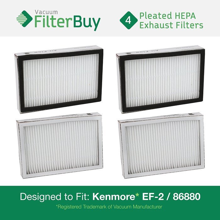 4 - Kenmore EF-2 86880 Exhaust Vacuum HEPA Filters. Designed by FilterBuy to replace Sears Kenmore Part # 20-86880...