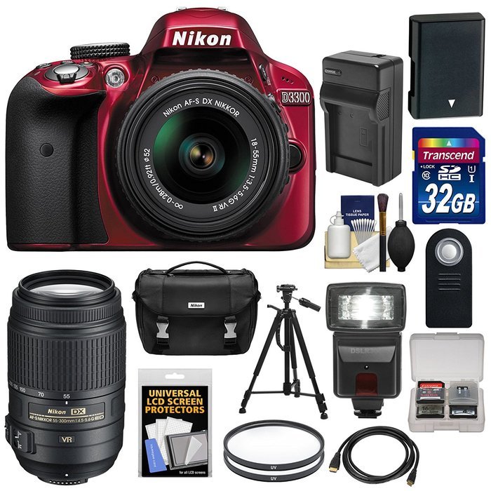 Nikon D3300 Digital SLR Camera & 18-55mm G VR DX II (Black) + 55-200mm VRII Lens + 32GB + Case + Battery/Charger... N6