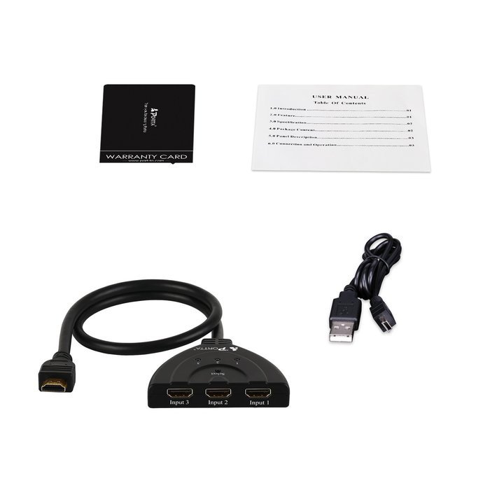 Portta PET0301DU HDMI Switch / Switcher 3 Port 3x1 v1.3 with 1.5 ft Pigtail support 3D 1080p N15