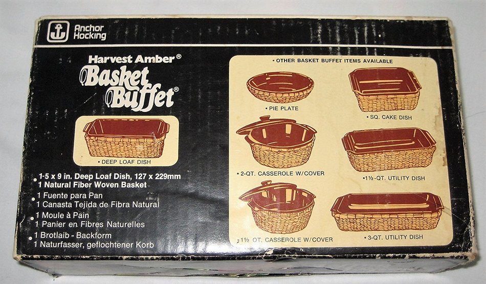 Vintage Anchor Hocking Harvest Amber 5x9 Inch Deep Loaf Dish Baking Pan w/ Basket N3