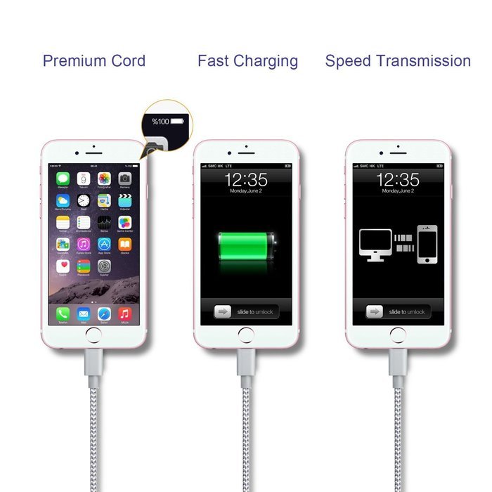 Marchpower(TM), iPhone Charger, 2Pack 6FT Tangle-free Nylon Braided lightning to USB Cable, Quick Data Syncing... N7