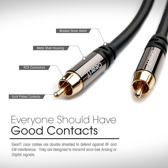 RCA Subwoofer Cable, GearIT Pro Series 3 Feet Gold Plated Dual Shielded RCA to RCA Subwoofer Cable for High Performace... N4