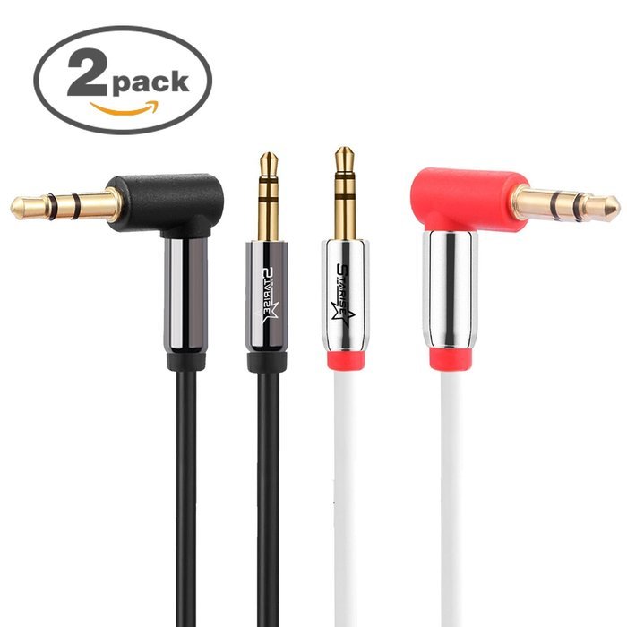 Starise Aux Cable 90 Degree 10 Feet - 3.5mm Male to Male Right Angle Stereo Audio Cable - Black N20