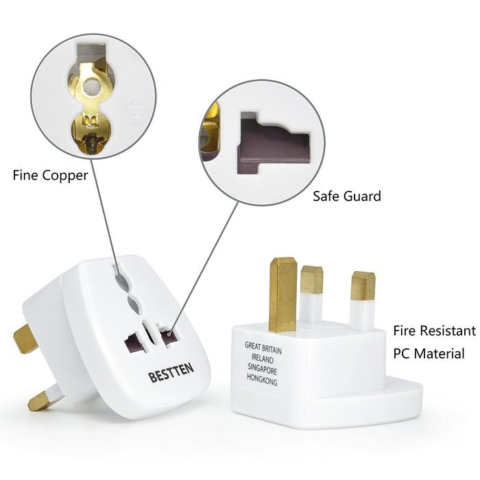 Bestten 3 Outlet Portable Travel Surge Protector with 2.4A Dual USB Charging Ports, 18in Cord, ETL Listed, White N66