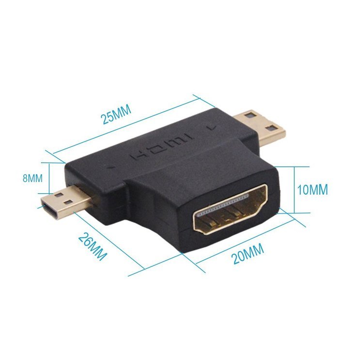 MILAPEAK (2 in 1) Mini-HDMI + Micro-HDMI Male to HDMI Female Adapter with Gold Plated, Black N11