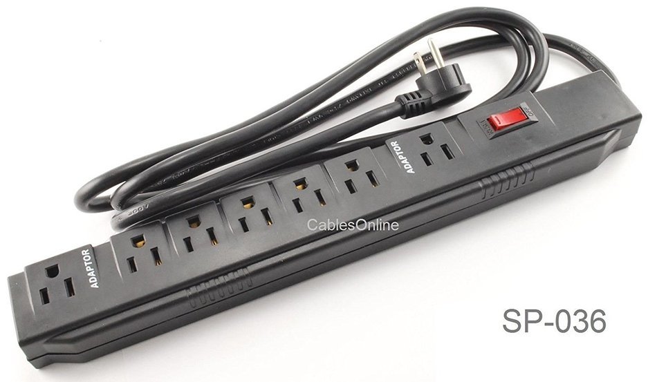 CablesOnline, Power Strip with 5 Horizontal + 2 Adapter Outlets w/6-foot Cable , SP-036 N4