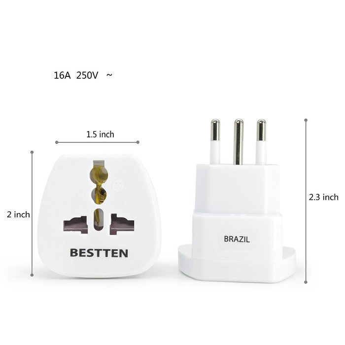 Bestten 3 Outlet Portable Travel Surge Protector with 2.4A Dual USB Charging Ports, 18in Cord, ETL Listed, White N76