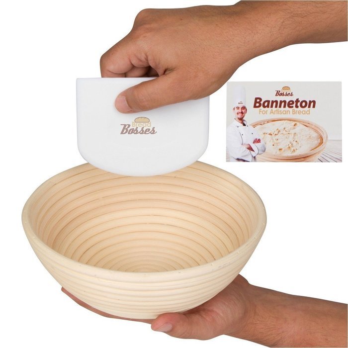 (9 Inch) Banneton Proofing Basket + Free Bowl Scraper & Cloth Liner - Perfect Bread Loaf Shape Flour Round Rising... N6