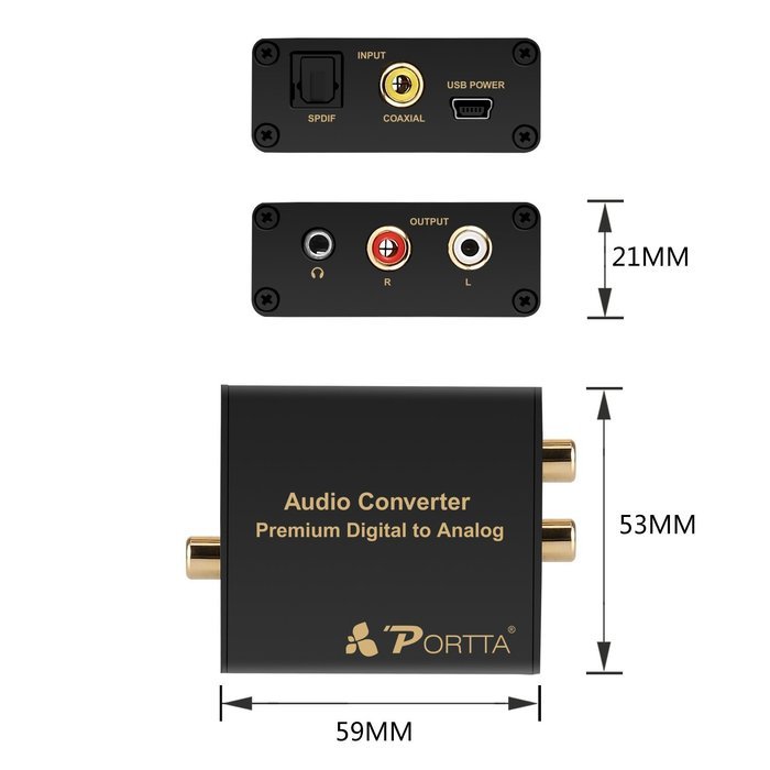 Portta PETDASM Premium Digital Coaxial Toslink to Analog Audio Converter support Headphone Speaker outputs N6