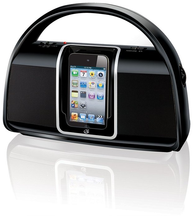 GPX Bi100B Portable Boombox AM/FM Radio with Dock for iPod