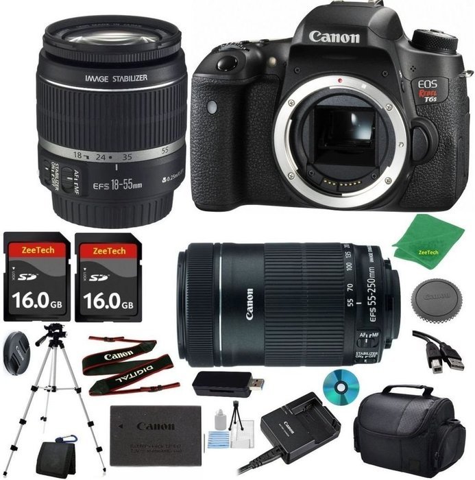 Canon EOS Rebel T6s Camera with 18-55mm IS STM Lens + 55-250mm STM + 2pcs 16GB Memory Card + Camera Case + Card...