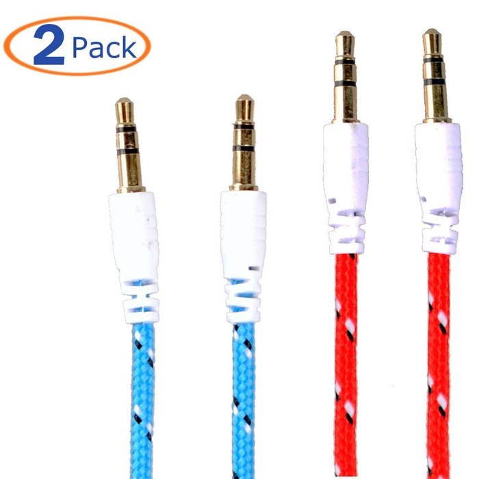 Nylon Braided Audio Cable, Conwork 2-Pack 3.5mm Male To Male Car and Home Stereo Cloth Jacketed Tangle-Free Auxiliary... N2