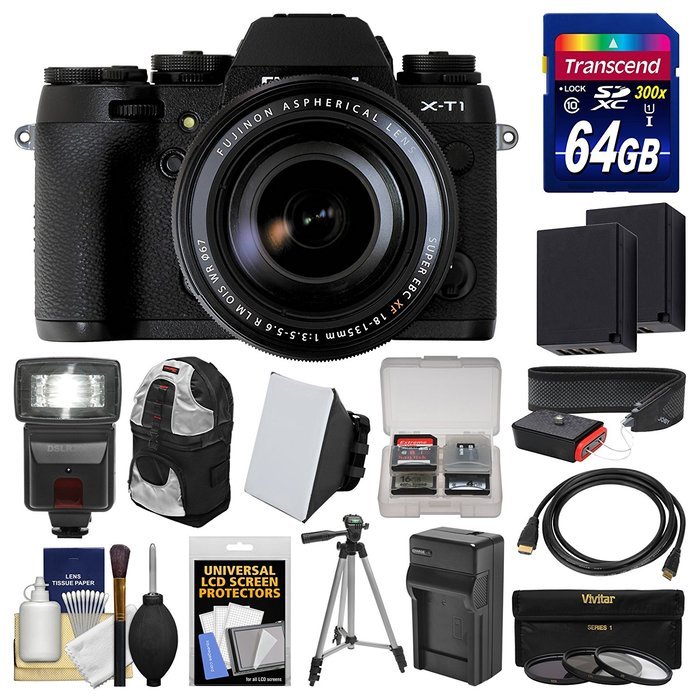 Fujifilm X-T1 Weather Resistant Digital Camera & 18-135mm XF Lens with 64GB Card + Case + Flash + Batteries &... N3