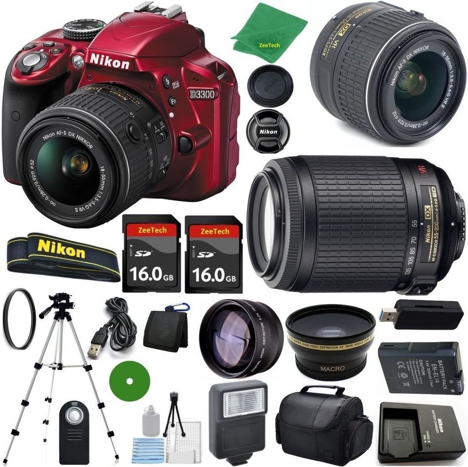 Nikon D3300 International Version - No Warranty, 18-55mm f/3.5-5.6 DX VR, Nikon 55-200mm f4-5.6G VR Nikkor, 2pcs... N2