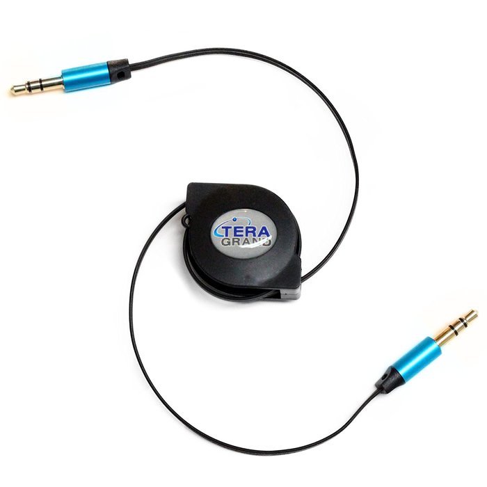 Tera Grand RETA-TE222-BL 3.5 mm Male to Male Stereo Retractable Cable with Aluminum Housing, Blue, 2.9' N5