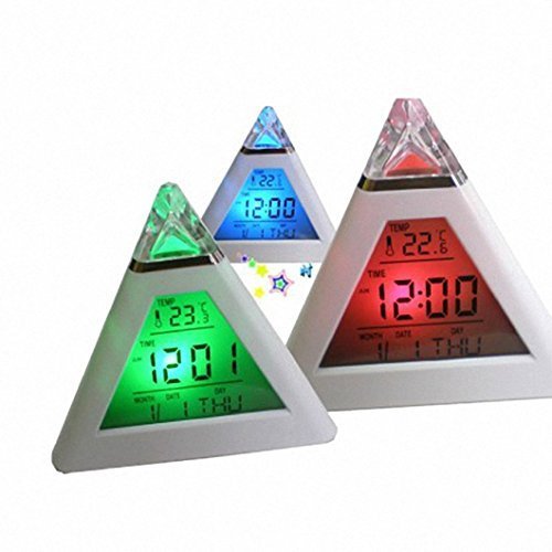 DZT1968&reg; 7 LED Color Temperature Change Pyramid Digital Alarm Clock N3