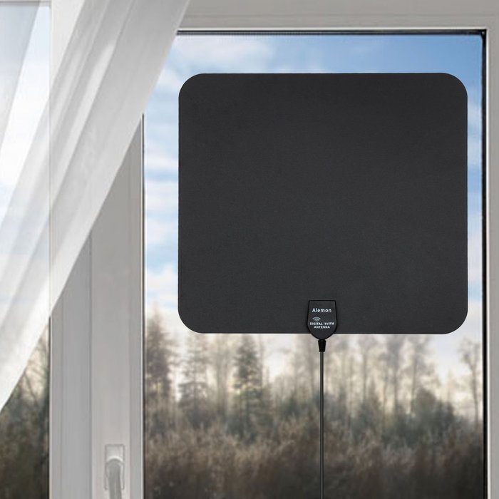 Alemon Ultra Thin Indoor HDTV Antenna with 16.4 Feet Coax Cable - 35 Miles Range - Black N3