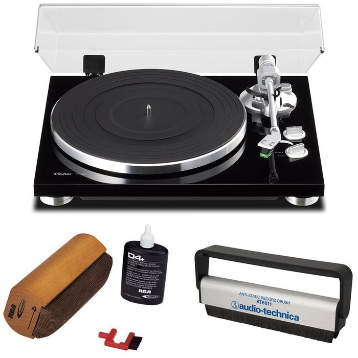 Teac 2-Speed Analog Turntable Black (6-TN-300-B) with RCA D4+ Vinyl Record Cleaning Fluid System & Audio-Technica... N12