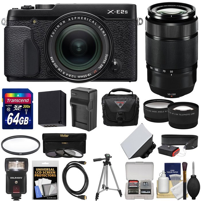 Fujifilm X-E2S Wi-Fi Digital Camera & 18-55mm XF Lens (Black) with 50-230mm XC II Lens + 64GB Card + Battery &...