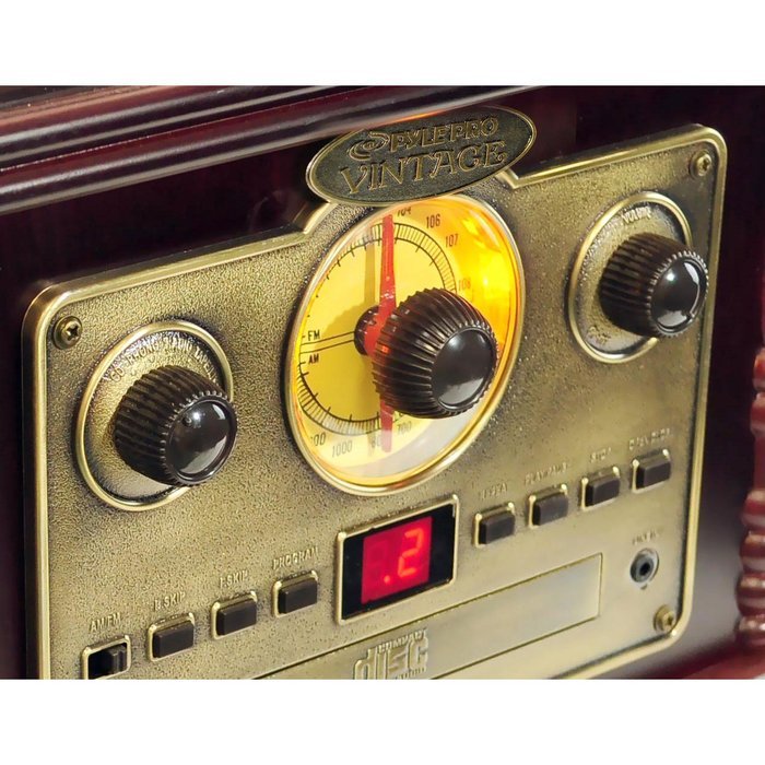 PYLE-HOME PVNP4CD Vintage Phonograph Horn Turntable with CD, Cassette, AM/FM, Aux-In and USB-to-PC Recording N6