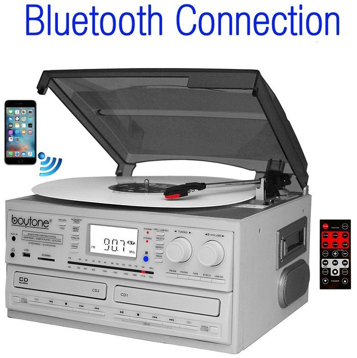Boytone BT-29W, Bluetooth Dual CD Player and Recorder CD2 to CD1, AM/FM Radio Turntable Record Player 2 Built-in... N5
