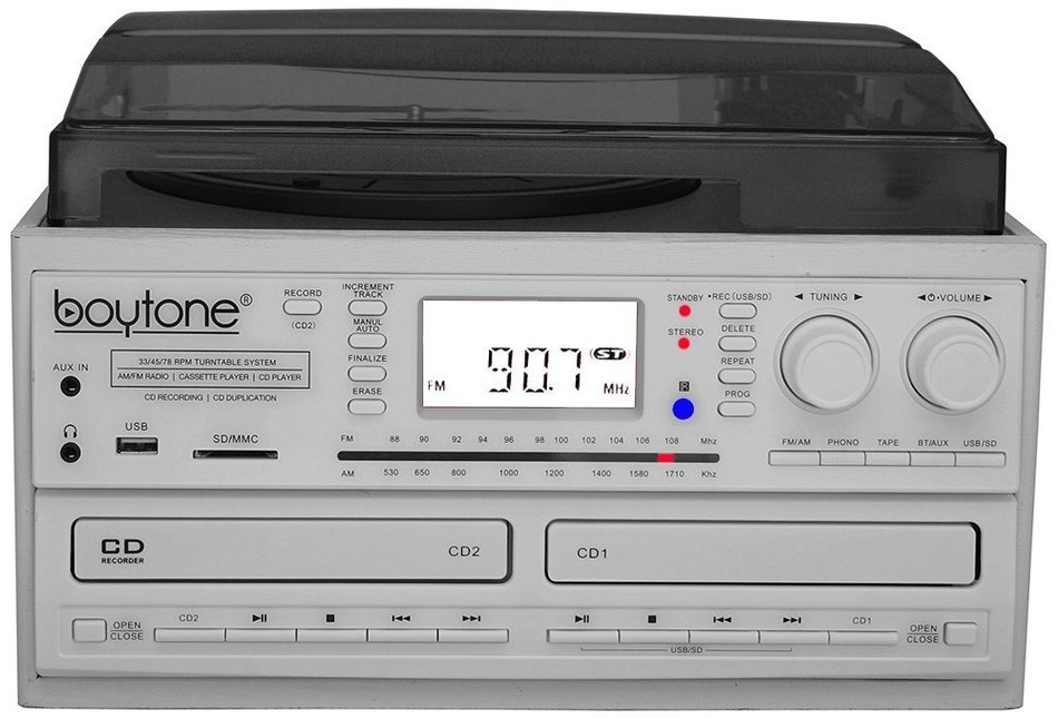 Boytone BT-29W, Bluetooth Dual CD Player and Recorder CD2 to CD1, AM/FM Radio Turntable Record Player 2 Built-in... N7