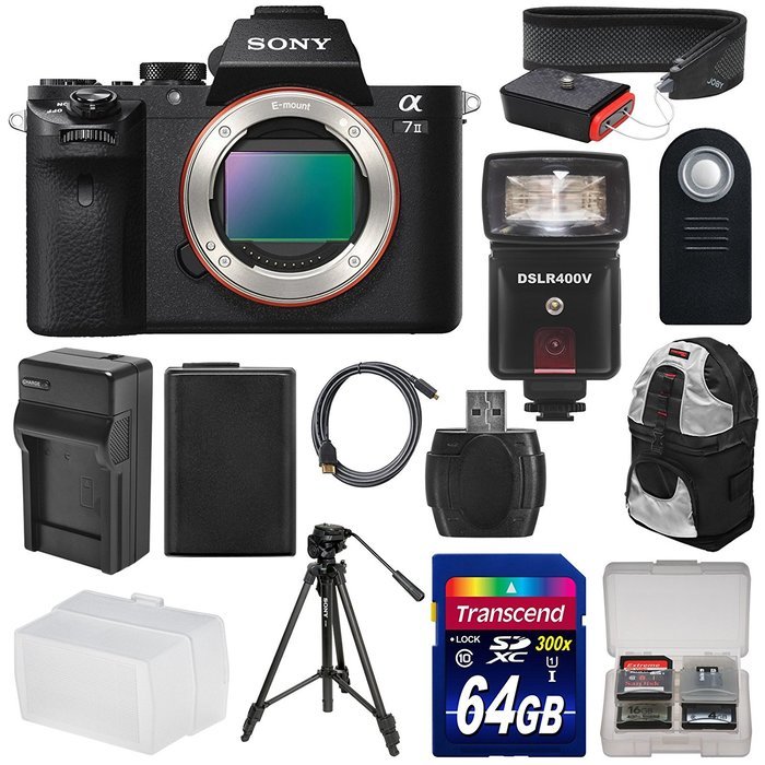 Sony Alpha A7 II Digital Camera Body with 64GB Card + Battery + Charger + Backpack Case + Tripod + Flash + Diffuser...