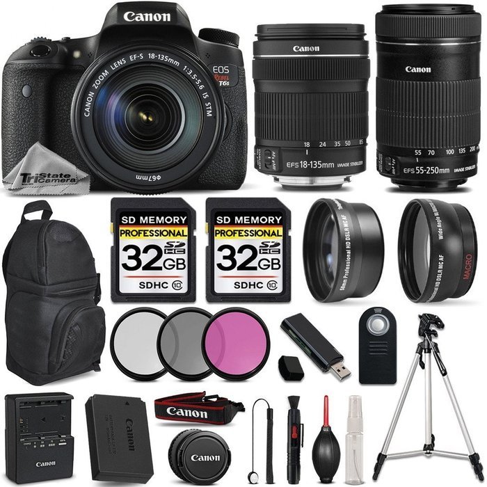 Canon EOS T6s DSLR Camera + Canon EF-S 18-135mm f/3.5-5.6 IS USM Lens + Canon EF-S 55-250mm f/4-5.6 IS STM Lens...